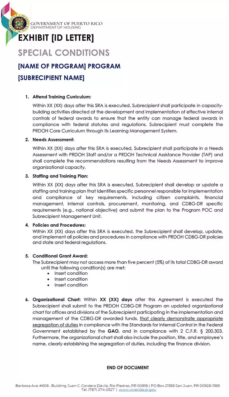 4 Exhibit Special Conditions template 7.13.22 4 Exhibit Special Conditions template 7.13.22