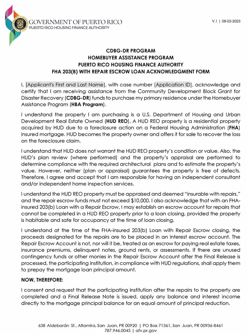 GM-Forms-HOUSING-HOMEBUYER-ASSISTANCE-PROGRAM-HBA-HBA-FORM-FHA-203B-ACKNOWLEDGMENT-AND-CONSENT-FORM-Case-Number-10267422-1 FHA 203(B) WITH REPAIR ESCROW LOAN ACKNOWLEDGMENT FORM