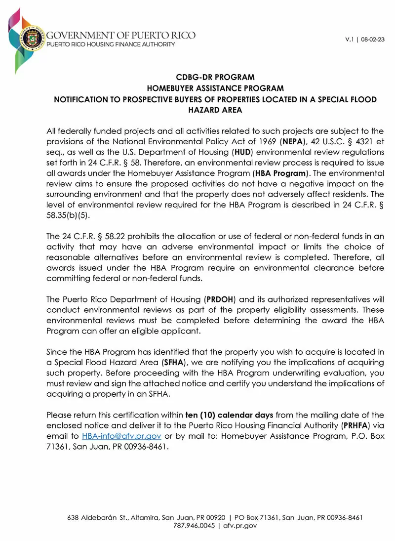 NOTIFICATION TO PROSPECTIVE BUYERS OF PROPERTIES LOCATED IN A SPECIAL FLOOD HAZARD AREA NOTIFICATION TO PROSPECTIVE BUYERS OF PROPERTIES LOCATED IN A SPECIAL FLOOD HAZARD AREA